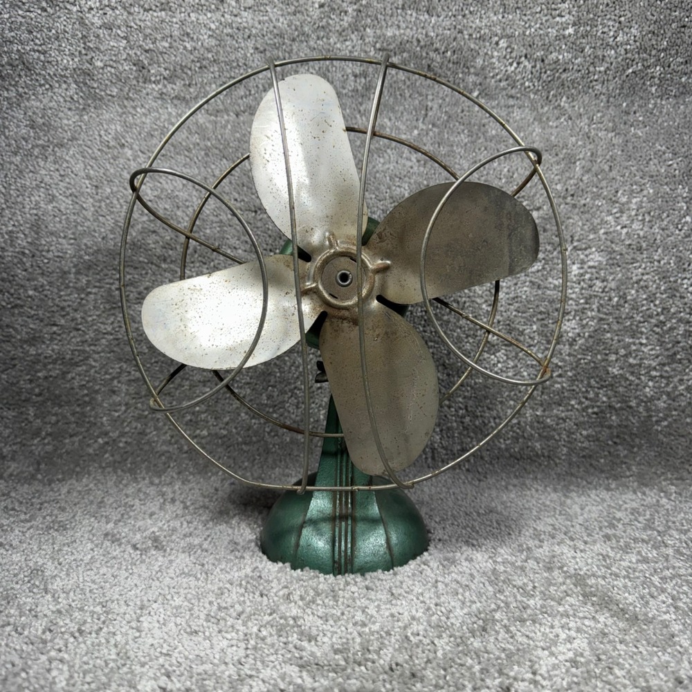 Chicago Electric Desk Fan Green 1930s Sterling Rare Vintage Art Deco